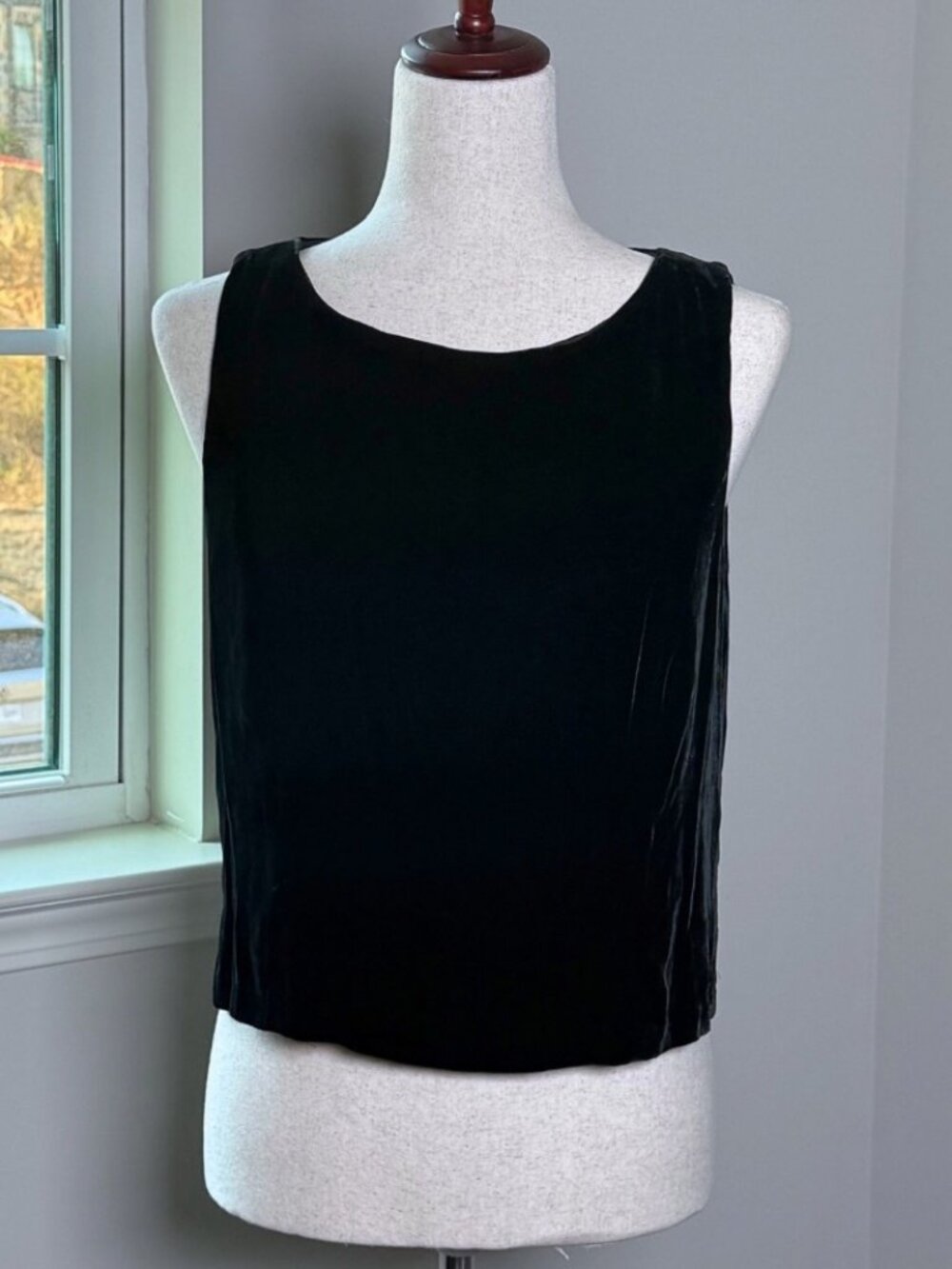 Vintage Black Velvet Boxy Sleeveless Tank Top Medium Shirt Goth Dressy